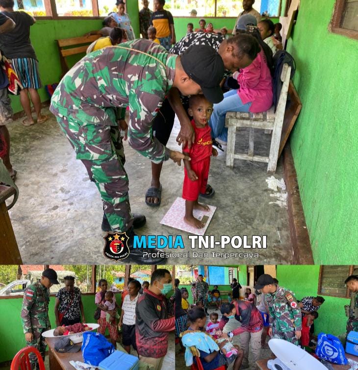 Meningkatkan Kesehatan Masyarakat di Perbatasan Papua, Satgas Yonif 131/BRS Gelar Pelayanan Kesehatan Bersama Puskesmas Distrik Waris