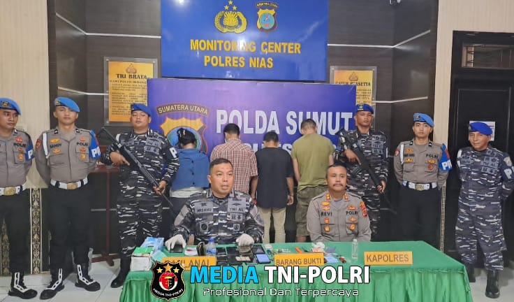 Sedang Transaksi Sabu, Tiga Pelaku dan Satu Bandar Narkoba di Nias Ditangkap TNI AL dan Polres Nias