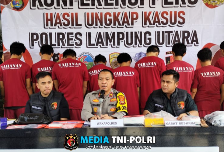 Ops Cempaka Krakatau 2025, Polres Lampung Utara Ungkap 7 Kasus 3C dan 1 Kasus Narkoba dengan Mengamankan 10 Pelaku
