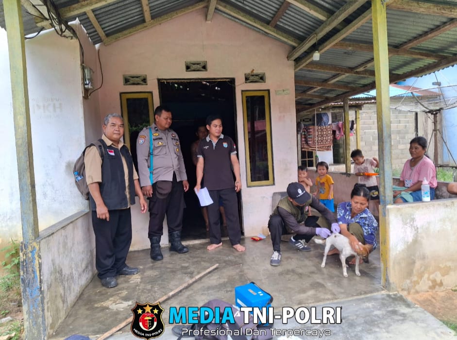 Polsek Sengah Temila dan petugas DKP3 Landak Vaksinasi Rabies Hewan Peliharaan Warga
