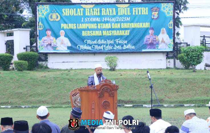 Sambut Hari Raya Idul Fitri 1446 H, Polres Lampung Utara Gelar Sholat Id Bersama Masyarakat