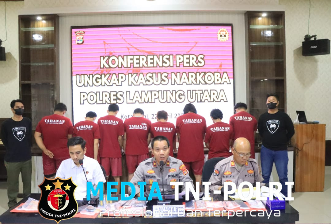 Priode April 2025, Sat Narkoba Polres Lampung Utara Ungkap 5 Kasus Penyalahgunaan Narkoba dengan Mengamankan 8 Tersangka