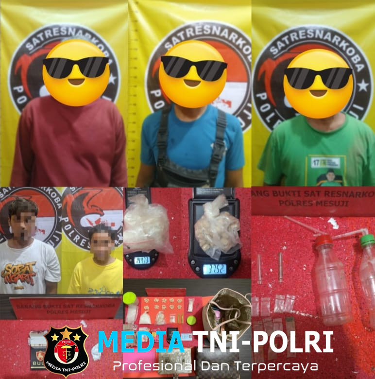 Dari 3 Tempat Berbeda Sat Res Narkoba Polres Mesuji Berhasil Amankan 5 Pelaku Terduga Penyalahgunaan Narkoba