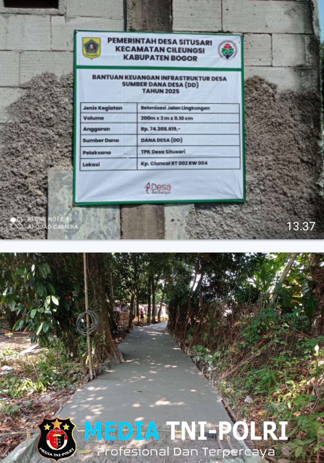 Pemdes Situsari Realisasikan Betonisasi Jalan Desa Bersumber Dana Desa Tahun Anggaran 2025