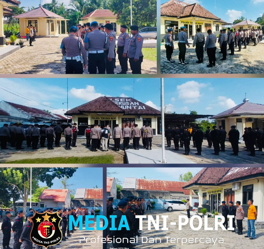 Apel Siaga Polres Lampung Tengah Bersama Sat Brimob Polda Lampung Jaga Kondusifitas Pasca Kejadian di Terusan Nunyai