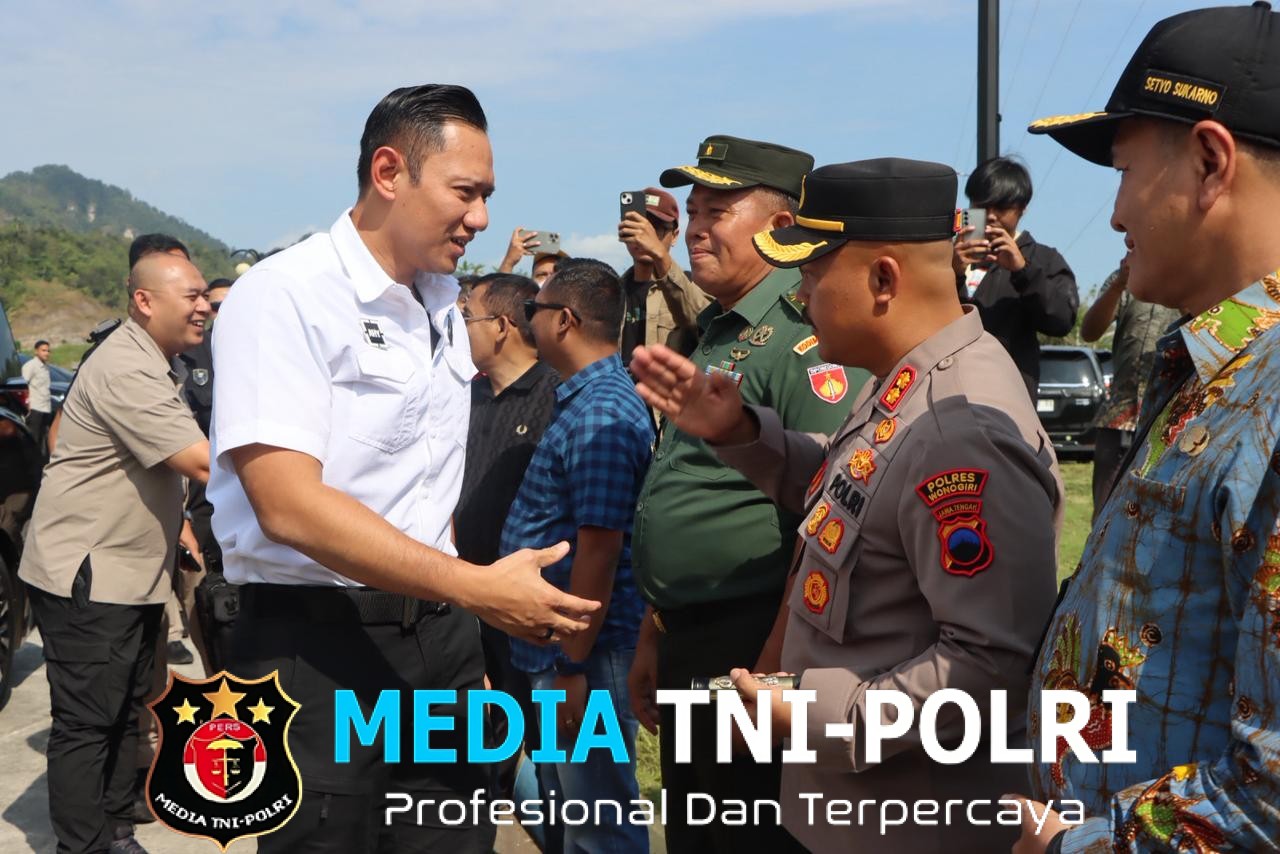 Kapolres Wonogiri Pimpin Pengamanan Kunjungan Menko Bidang Infrastruktur dan Pembangunan Kewilayahan Bapak AHY di Bendungan Pidekso