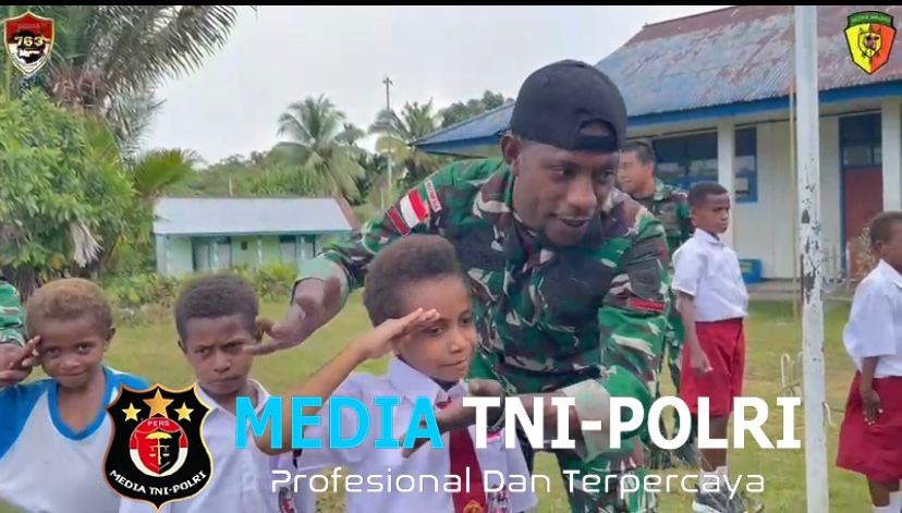 Satgas RI–PNG Yonif 763/SBA Latih PBB Siswa SD dan PAUD di Kampung Konja