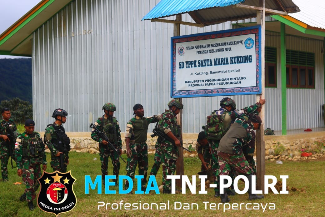 Pos Okpol, Satgas Ter, dan Satgas Banmin Gelar Karya Bakti Sambut HUT RI ke-80 di SD YPPK Santa Maria Kukding