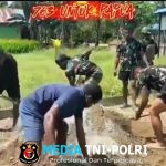 Satgas Pamtas Yonif 763/SBA Pos Yembun Bersama Masyarakat Setempat Membangun Jalan Masuk ke Gereja