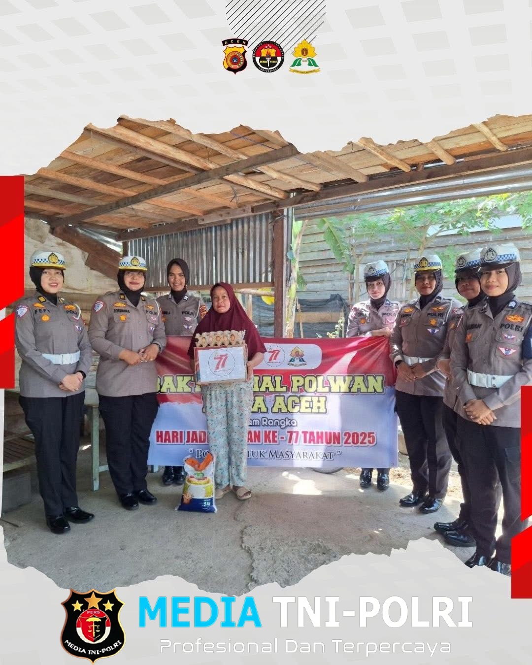 Peringati HUT ke 77 Polisi Wanita, Polwan Polda Aceh Gelar Bhakti Sosial Salurkan Sembako Kepada Warga Simpang Tiga