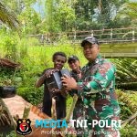 Satgas Yonif 131/Brajasakti Belajar dan Membantu Warga Wembi Membuat Sagu Tradisional
