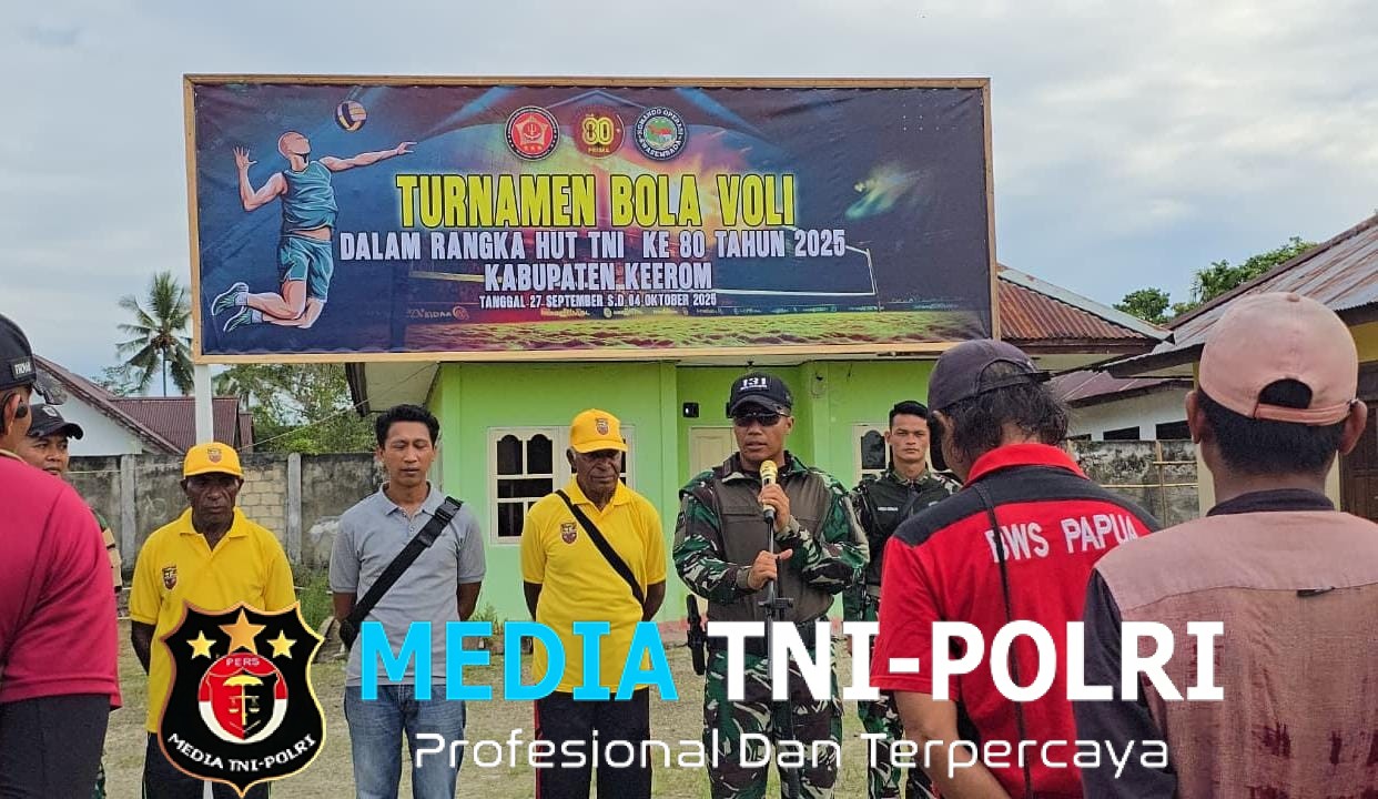 Satgas Yonif 131/Brajasakti Gelar Turnamen Voli Dalam Rangka Memeriahkan HUT TNI ke 80 di Kabupaten Keerom