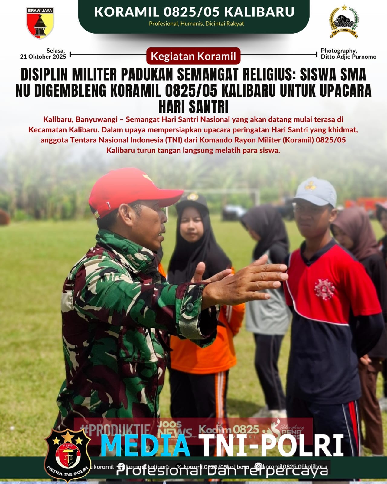 Disiplin Militer Padukan Semangat Religius Siswa SMA NU Digembleng Koramil 0825/05 Kalibaru untuk Upacara Hari Santri