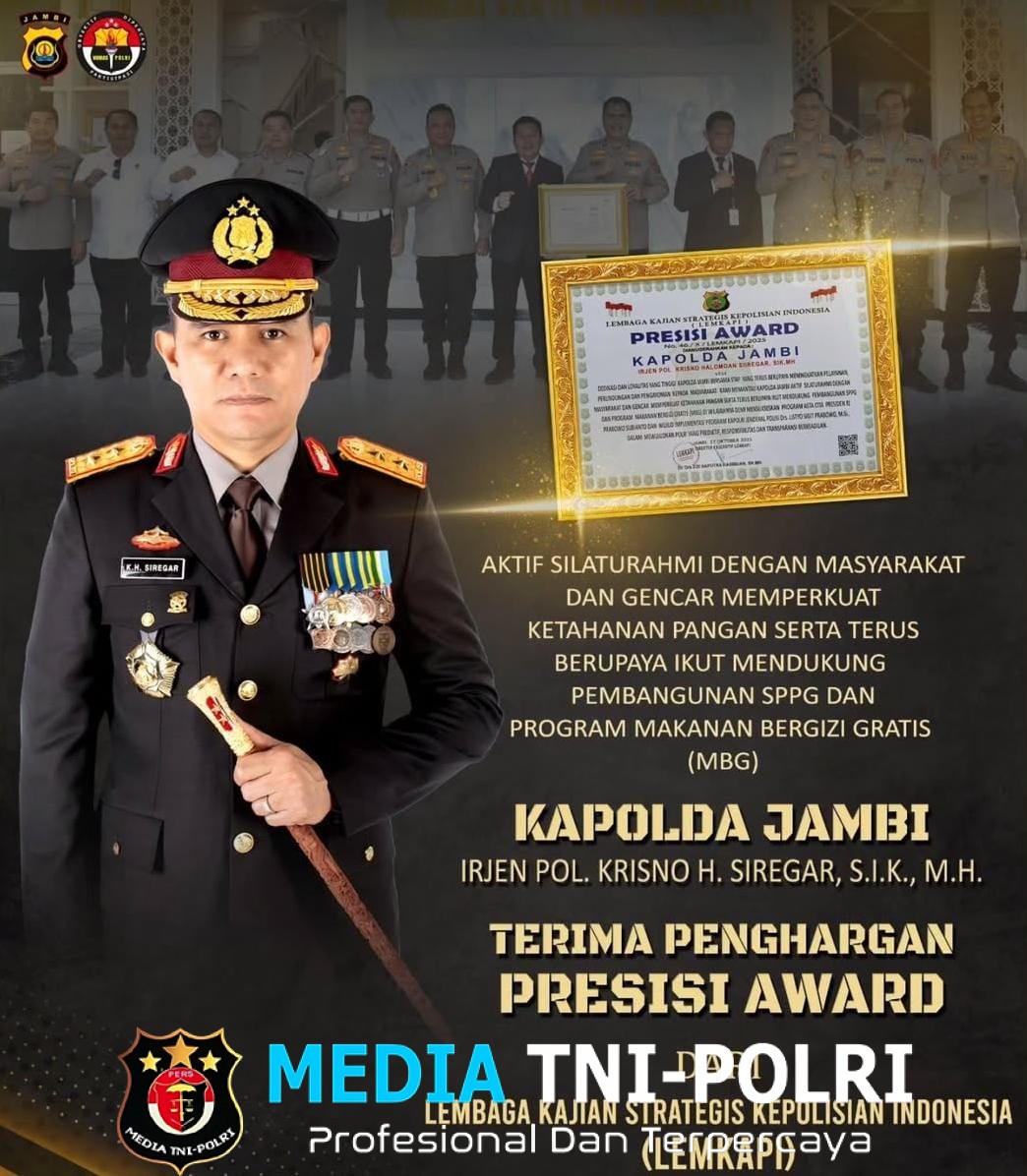 Kapolda Jambi Terima Penghargaan Presisi Award Lemkapi