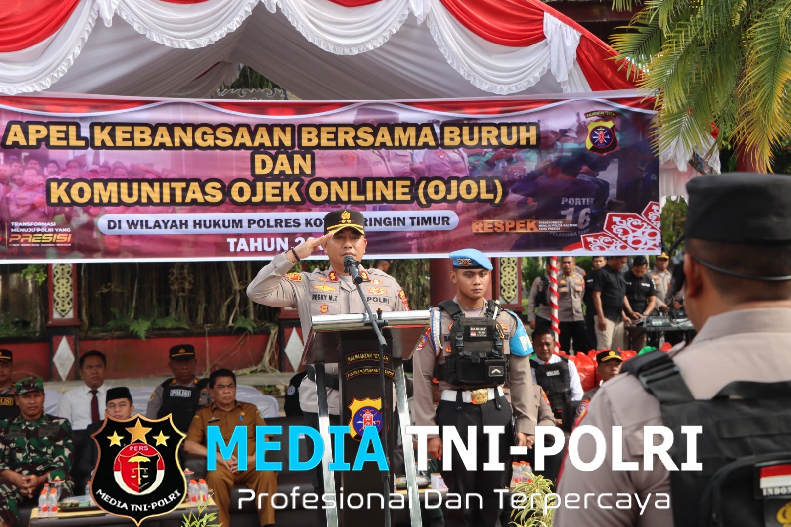 Kapolres Kotim Pimpin Apel Kebangsaan Bersama Buruh dan Komunitas Ojol