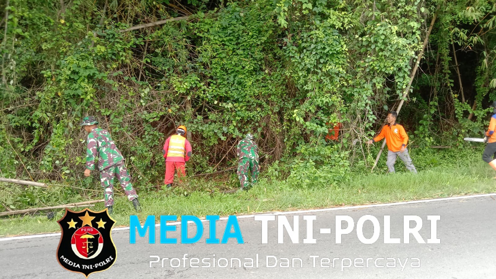 Membahayakan Pengguna Jalan, TNI Bersama Relawan Bersihkan Ranting Pohon