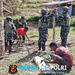Manunggal TNI-Rakyat Satgas Yonif 521/DY Gotong royong bangun honai di Distrik Eragayam