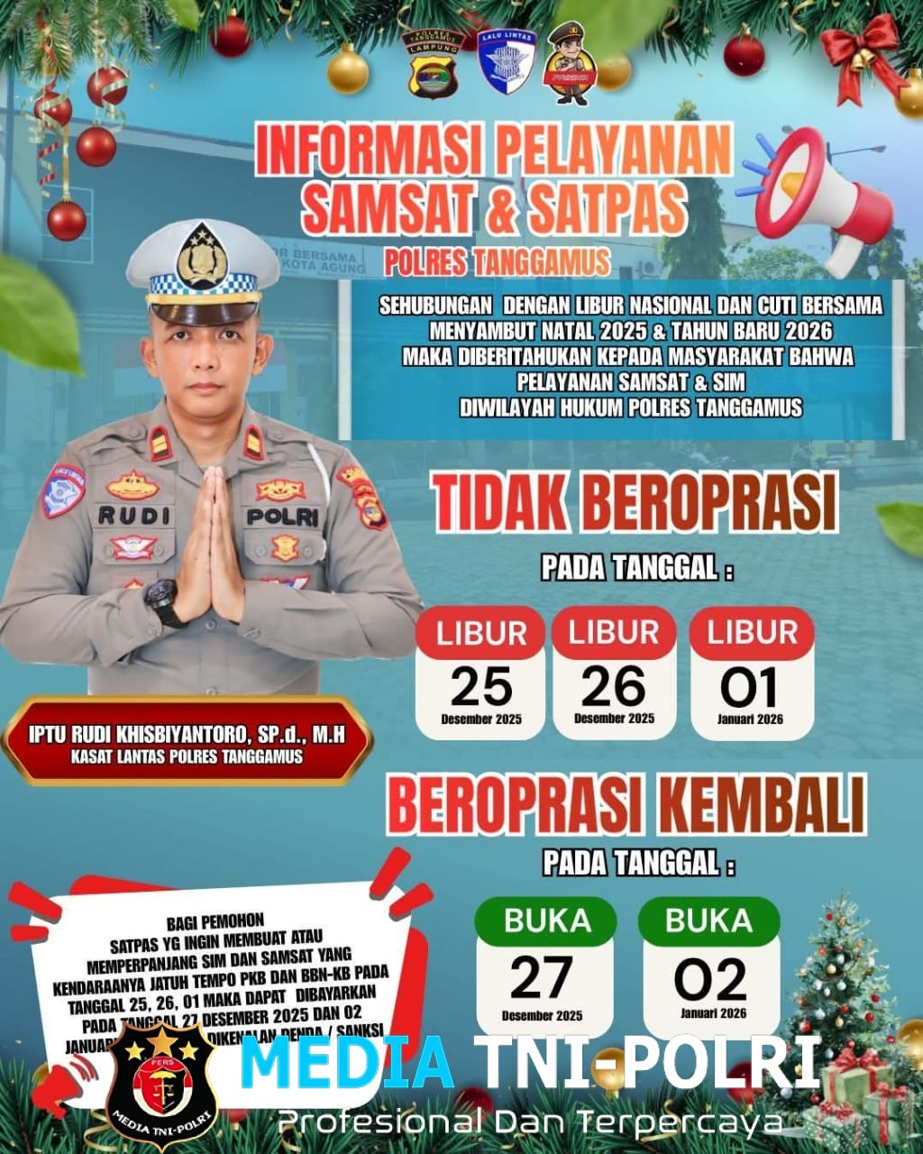Polres Tanggamus Umumkan Jadwal Pelayanan Selama Libur Natal 2025 dan Tahun Baru 2026
