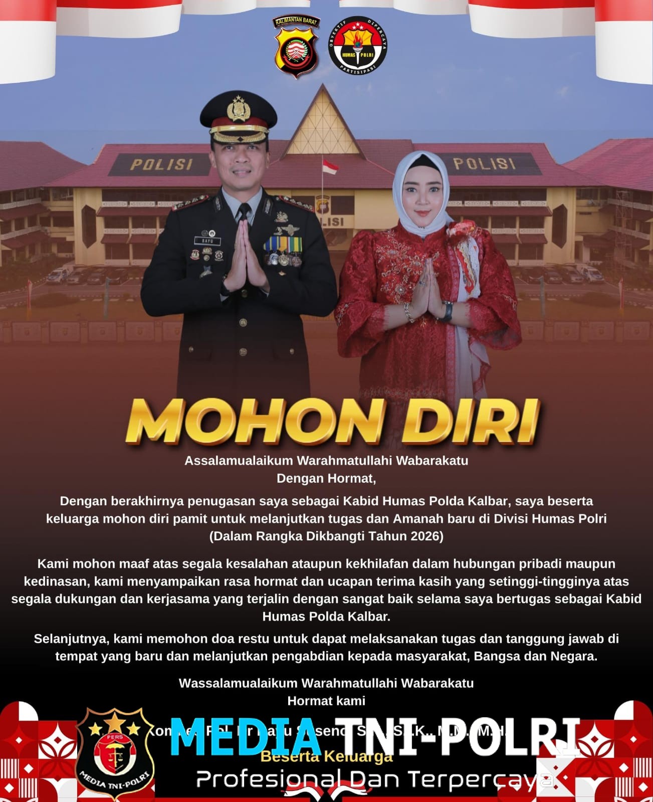 Lanjutkan Pengabdian di Mabes Polri, Kombes Pol Bayu Suseno Sampaikan Salam Perpisahan