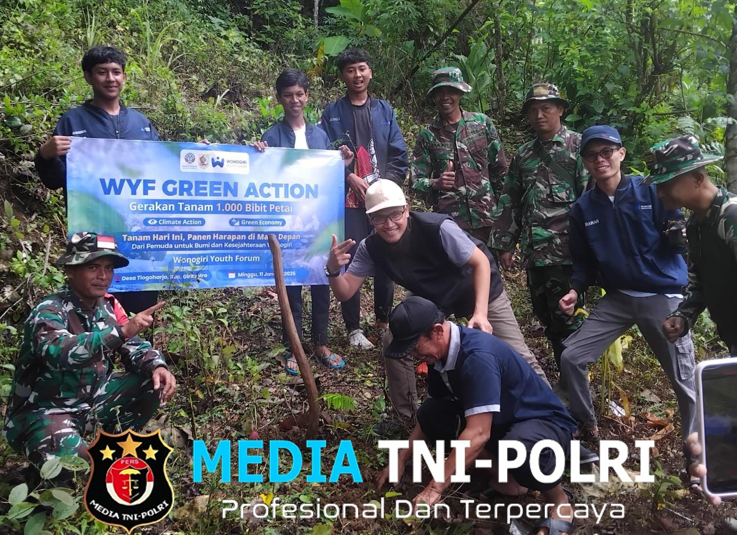 TNI Bersama Wonogiri Youth Forum Osis, Tanam Ribuan Bibit Pohon Petai Di Giritontro
