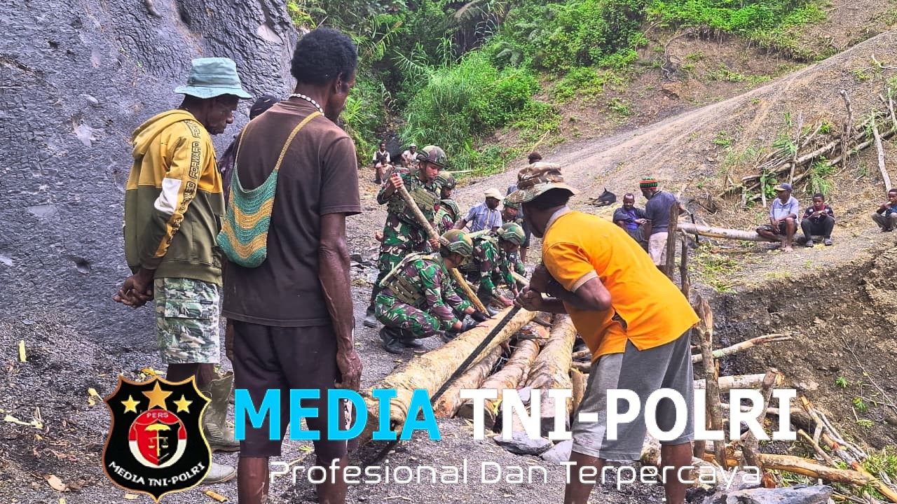 Binter Peran Nyata TNI Satgas Yonif 521/DY Perbaikan Jembatan Pasca Longsor di Papua
