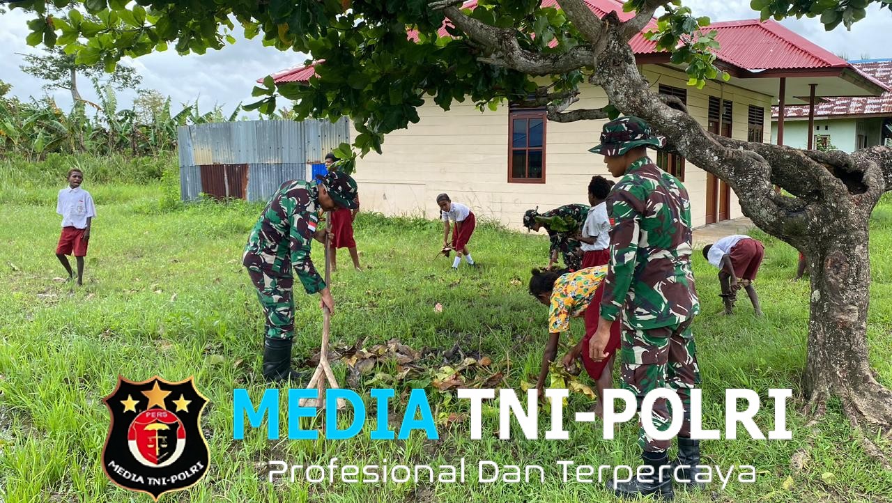 Satgas Yonif 123/Rajawali Gelar Karya Bhakti, Berikan Sentuhan Hangat pada Empat Pos di Papua Selatan  ‎