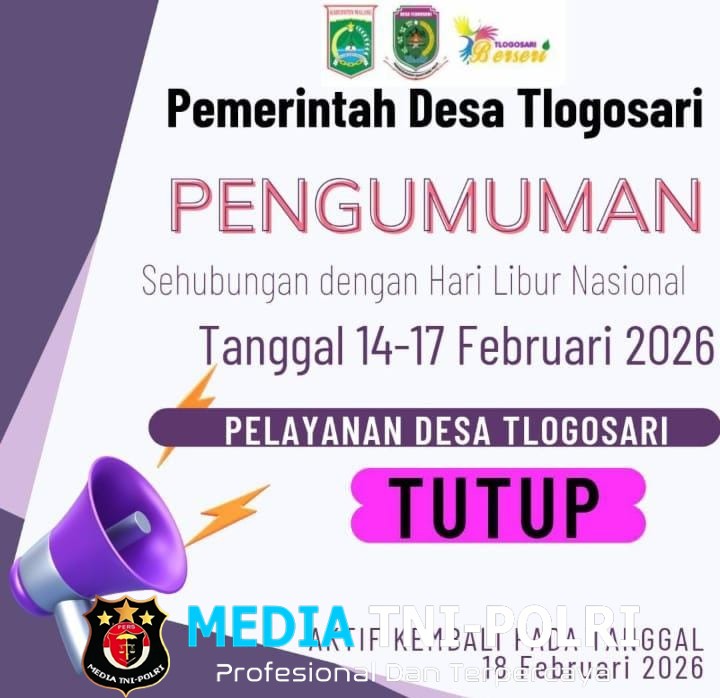 Pelayanan Pemerintah Desa Tlogosari Tutup Sementara 14–17 Februari 2026, Aktif Kembali 18 Februari
