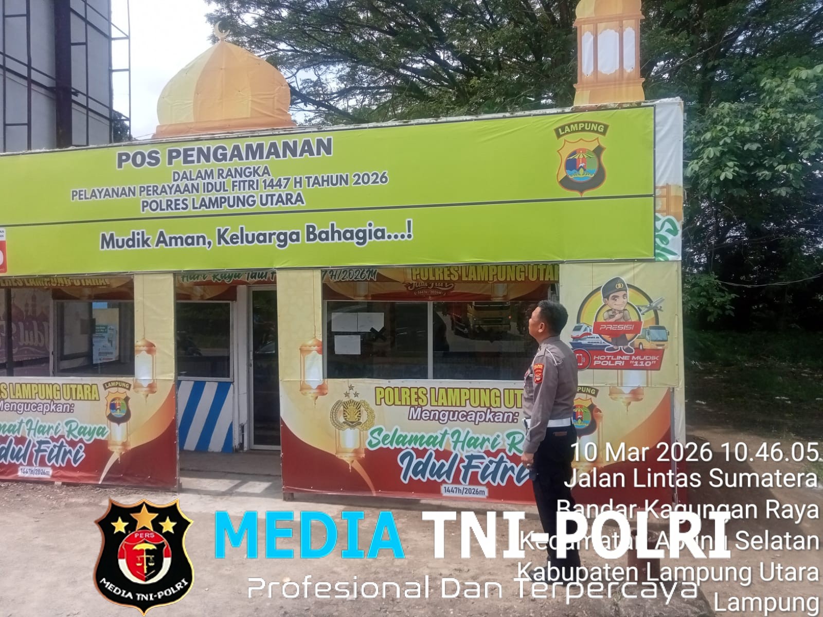 Personel Sat Lantas Polres Lampung Utara Cek Pembangunan Pos Pengamanan Ops Ketupat Krakatau 2026