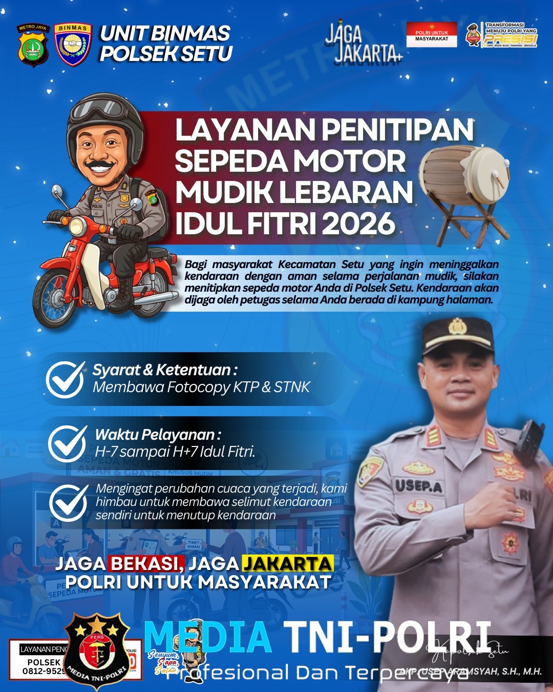 Polsek Setu Sediakan Layanan Penitipan Motor Gratis Selama Mudik Lebaran