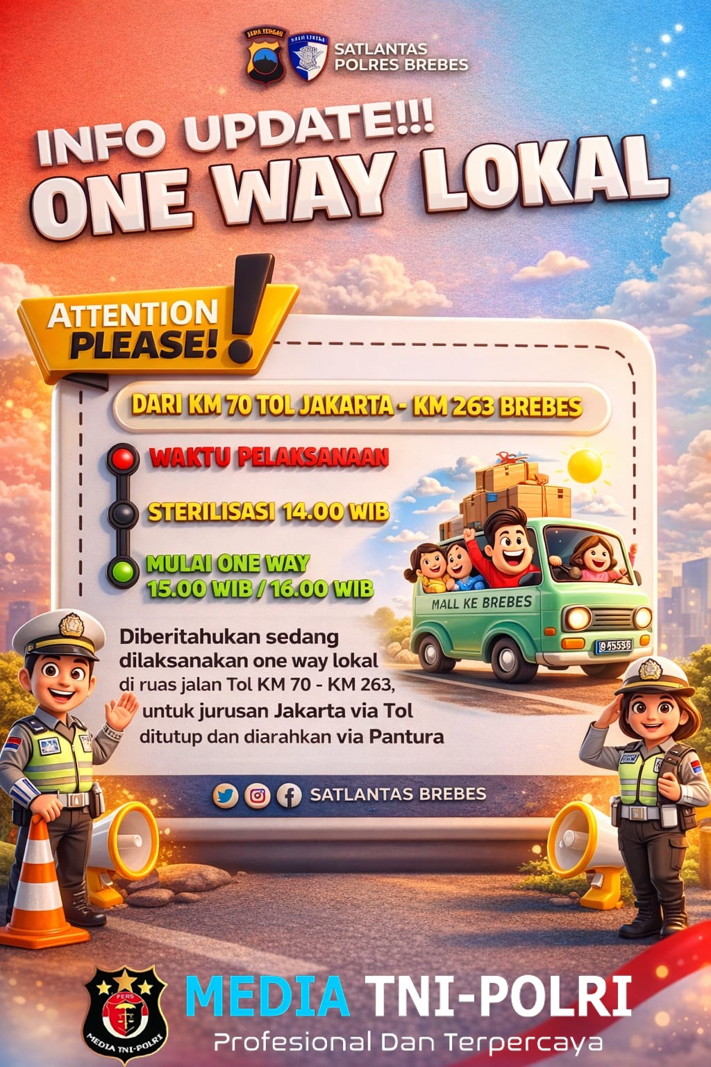Info Update, Di Berlakukan One Way Nasional Sepenggal Hari Ini Dari Cikatama Ke Brebes