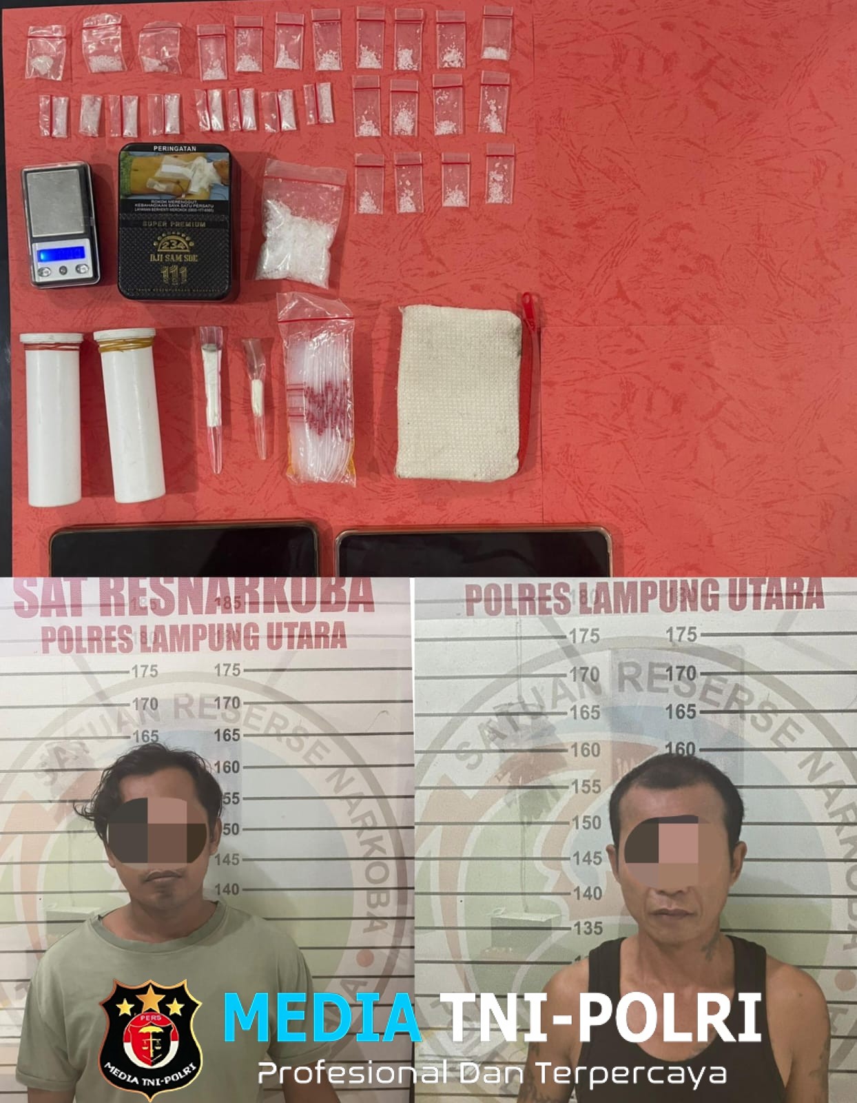 Ungkap Kasus Narkotika, Dua Pelaku dengan Puluhan Paket Sabu di Amanakan Sat Narkoba Polres Lampung Utara