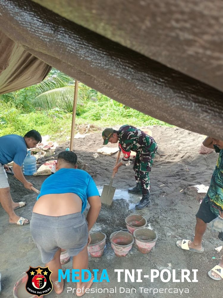 Demi Segera Terwujudnya Jembatan Beton Garuda, Warga dan Babinsa Turun Bantu Proses Pekerjaan