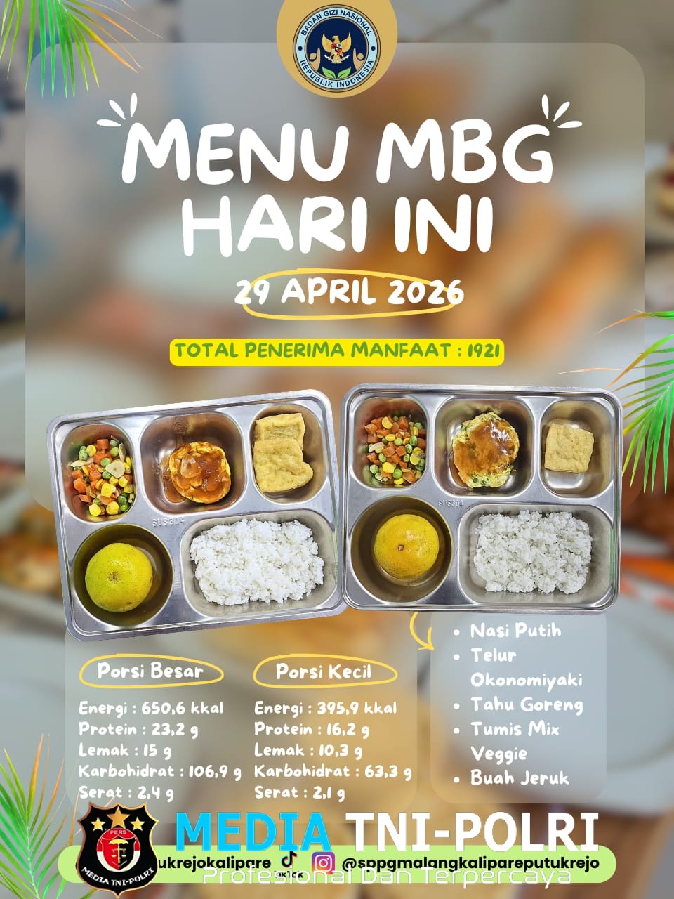 Menu Bergizi, Generasi Berkualitas 1.921 Penerima Manfaat Nikmati MBG SPPG Malang Kalipare Putukrejo