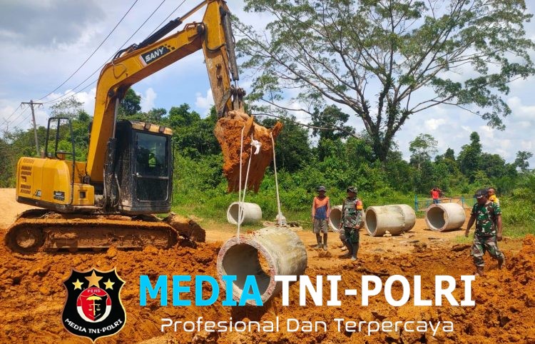 Satgas TMMD ke 128 Kodim 0420/Sarko Pasang Gorong-gorong Besar di Lokasi Perbaikan Jalan