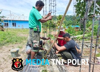 Rangka Besi Beton Bak Penampungan Air Bersih TMMD Ke-128 Kodim 1801/Manokwari Sudah Terpasang