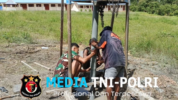 Presiden RI dan Kepala Staf Angkatan Darat Hadir untuk Rakyat,Melalui Satgas Yonif 123/Rajawali Bangun Sumur Bor di SMK Negeri 2 Mappi