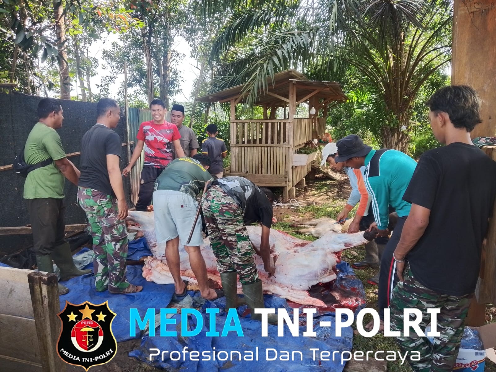 Penyembelihan Hewan Kurban Berupa Sapi dan Kambing di Makodim 0420/Sarko