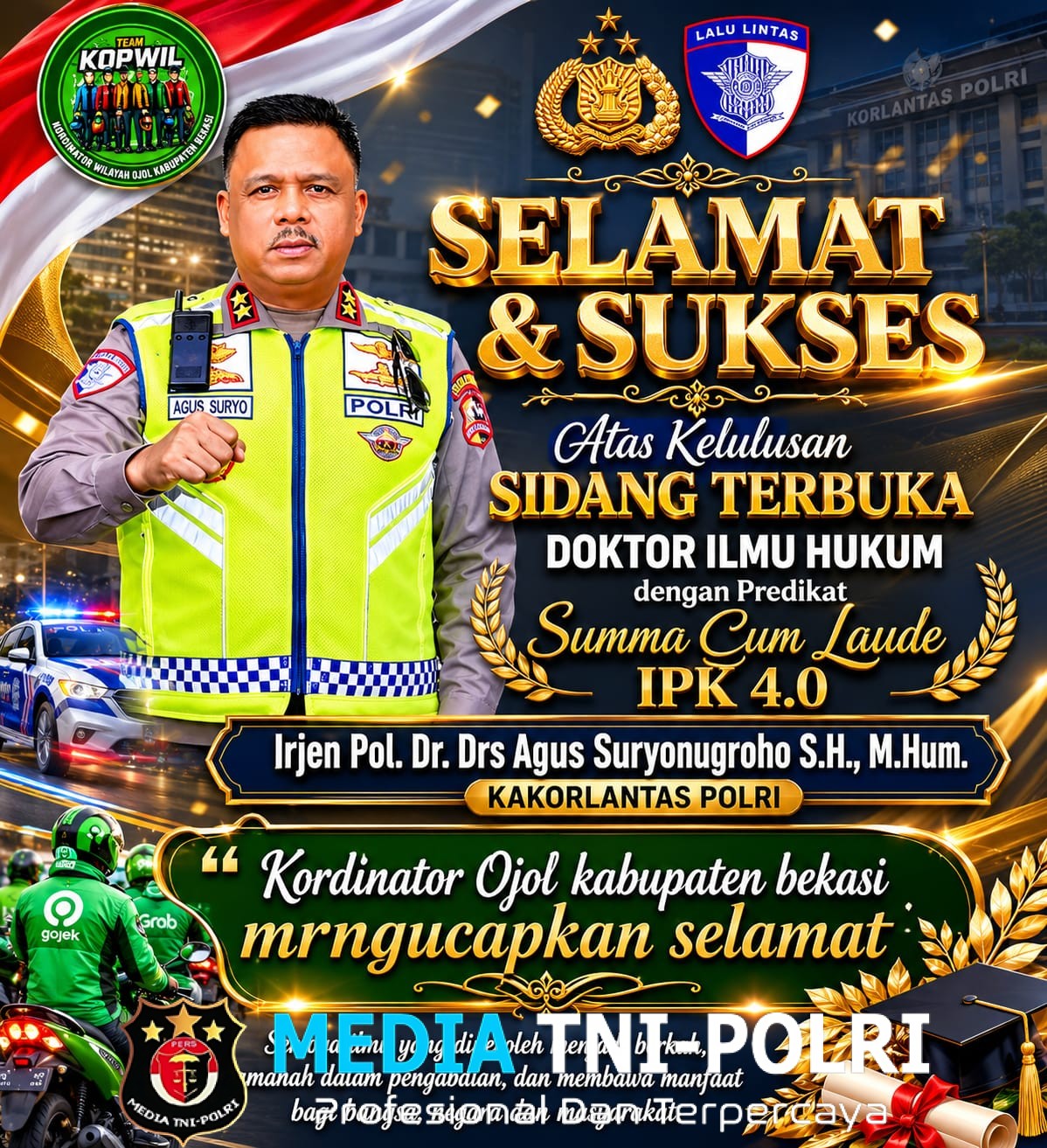 Kakorlantas Polri Irjen Agus Suryonugroho Raih Gelar Doktor Ilmu Hukum Summa Cum Laude IPK 4.0