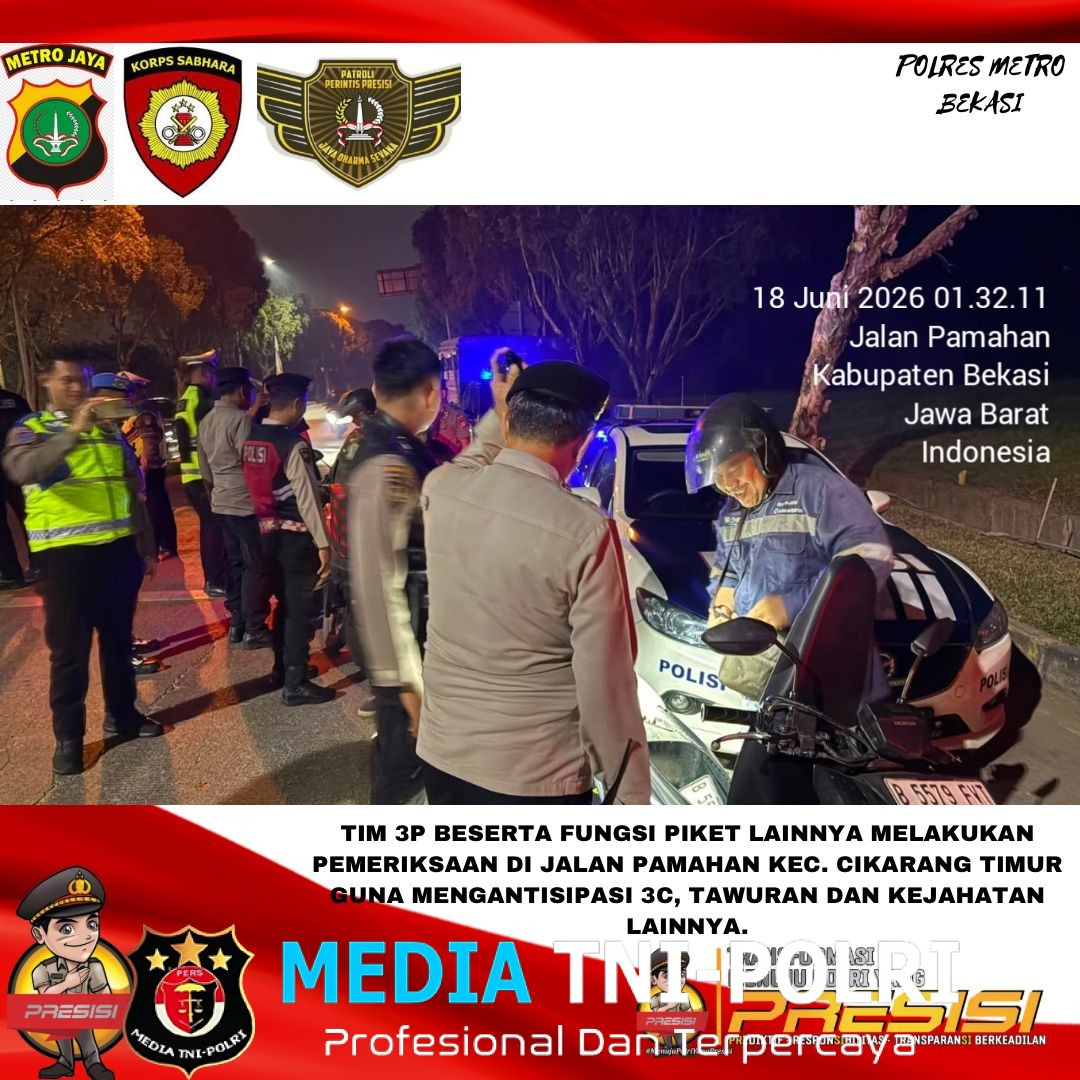 Jaga Jakarta Jaga Bekasi, Patroli Perintis Presisi Polres Metro Bekasi Sisir Titik Rawan Cegah 3C dan Tawuran