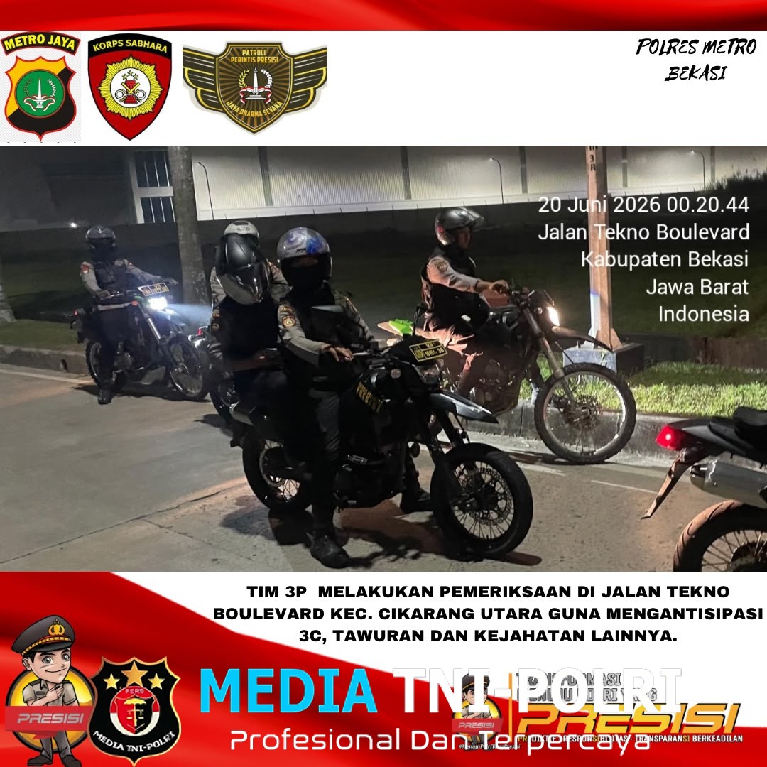 Patroli Perintis Presisi Jaga Jakarta Jaga Bekasi, Sat Samapta Bergerak hingga Dini Hari
