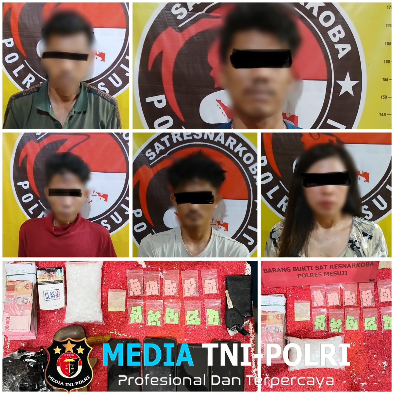 Miliki Sabu 293 Gram dan 100 Butir Pil Extacy Lima Orang Asal Provinsi Riau Ditangkap Jajaran Sat Res Narkoba Polres Mesuji
