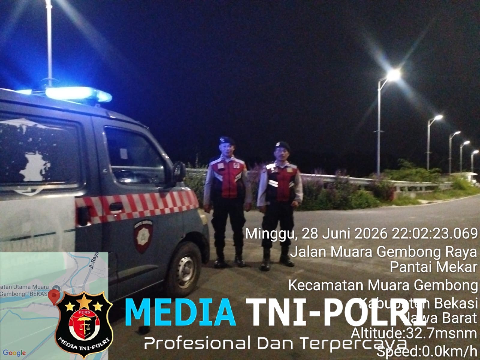 Jaga Jakarta Jaga Bekasi, Patroli Biru Polsek Muaragembong Pantau Jembatan Penghubung Pantai Mekar–Pantai Bakti