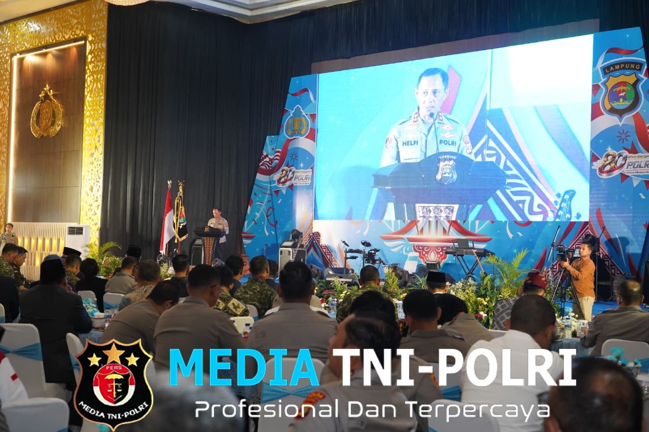 Sinergi TNI–Polri Makin Solid, Danrem 043/Gatam Hadiri Syukuran HUT Bhayangkara ke-80 Polda Lampung