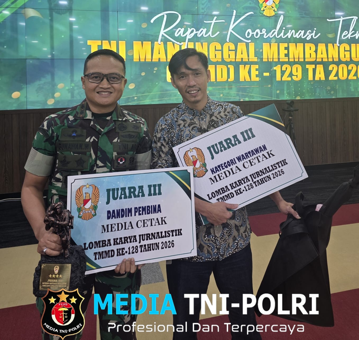 Kodim 0402/OKI-OI Raih Juara Lomba Karya Jurnalistik TMMD ke-128 Kategori Media Cetak