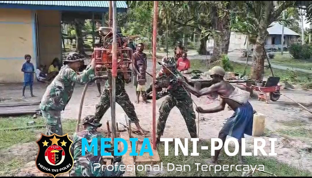 Presiden RI Bersama KASAD Hadir Untuk Rakyat Melalui Satgas Yonif 123/Rajawali membangun sumur Bor di Kampung Kimaam