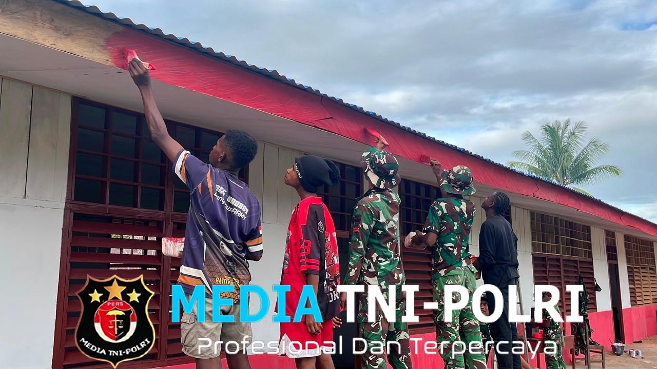 Presiden RI Bersama KASAD Hadir Untuk Rakyat Melalui Satgas Yonif 123/Rajawali Merehab Sekolah di SD YPPK Santo Fransiskus Xaverius Yagatsu