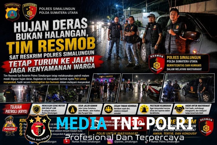 Waspada Cuaca Ekstrem, Unit Resmob Polres Simalungun Imbau Masyarakat Batasi Aktivitas Saat Hujan Deras di Malam Hari