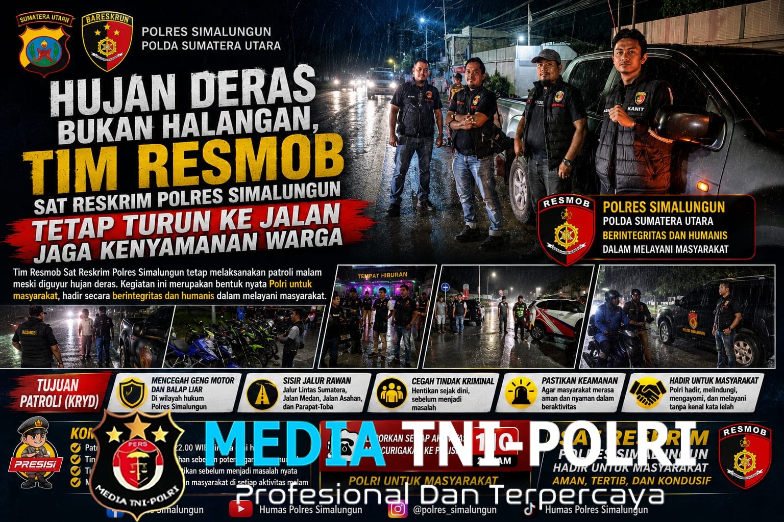 Waspada Cuaca Ekstrem, Unit Resmob Polres Simalungun Imbau Masyarakat Batasi Aktivitas Saat Hujan Deras di Malam Hari