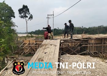 Pembangunan Jembatan Gantung Karya Bakti TNI AD 2026 di Desa Pulau Aro Berjalan Lancar