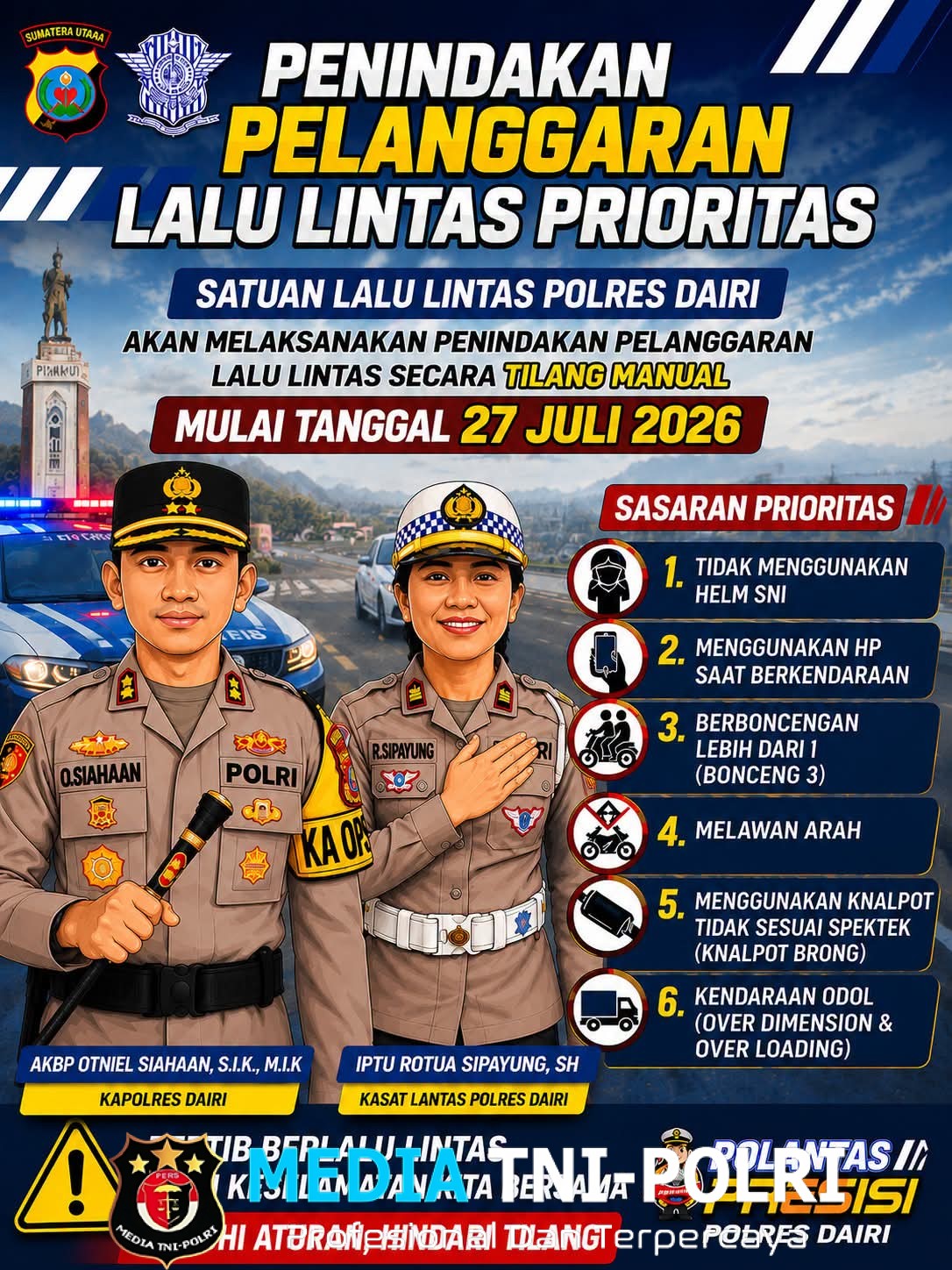 Senin, Polres Dairi Mulai Penindakan Terhadap Pelanggaran Lalulintas